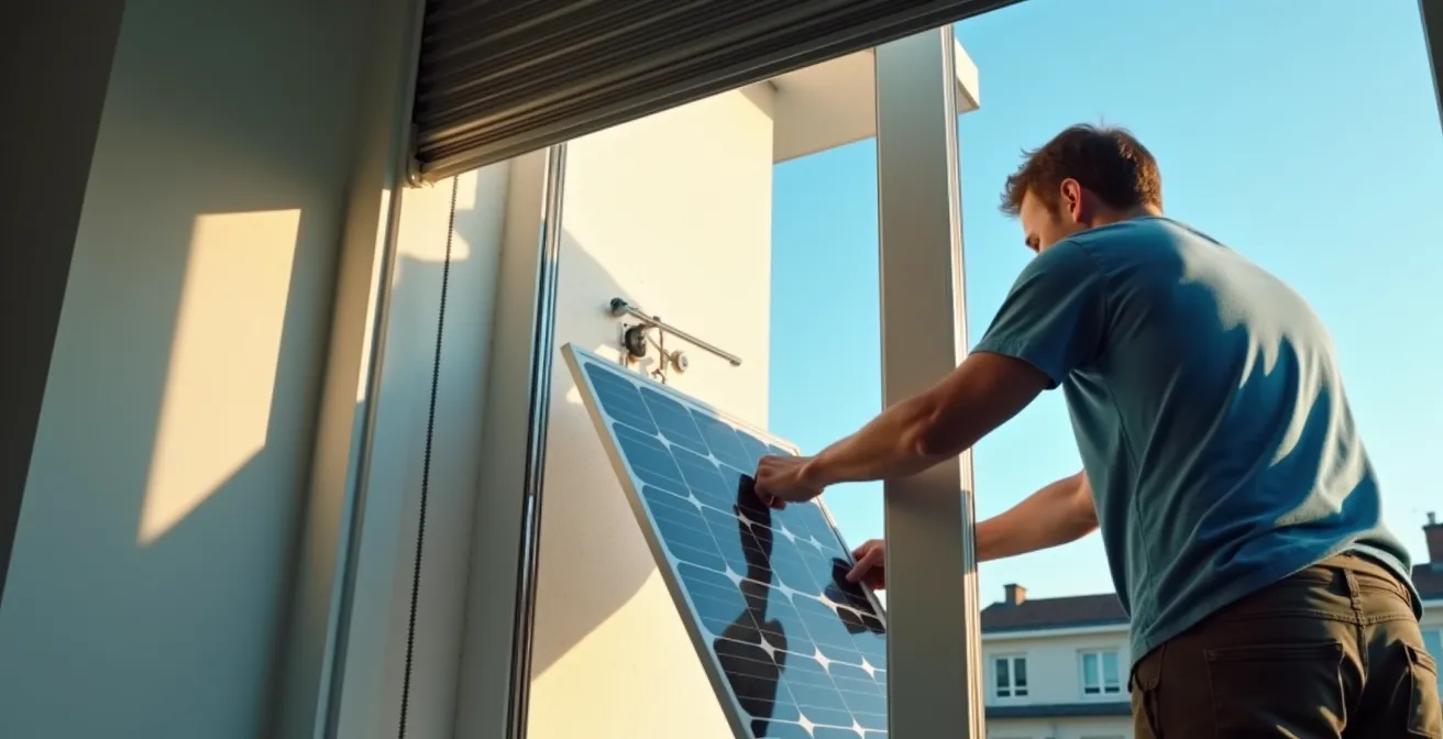 Installation d'un panneau solaire sur volet roulant en façade