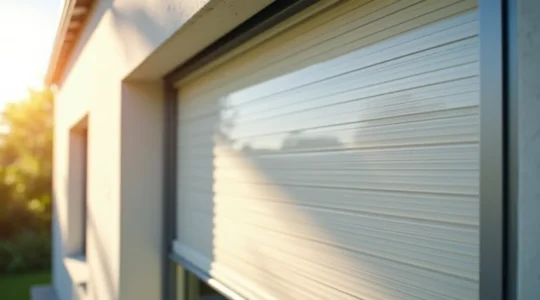 Volet roulant équipé d'une motorisation solaire avec panneau photovoltaïque en pleine lumière