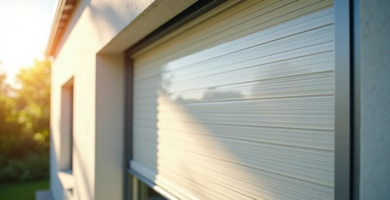 Volet roulant équipé d'une motorisation solaire avec panneau photovoltaïque en pleine lumière