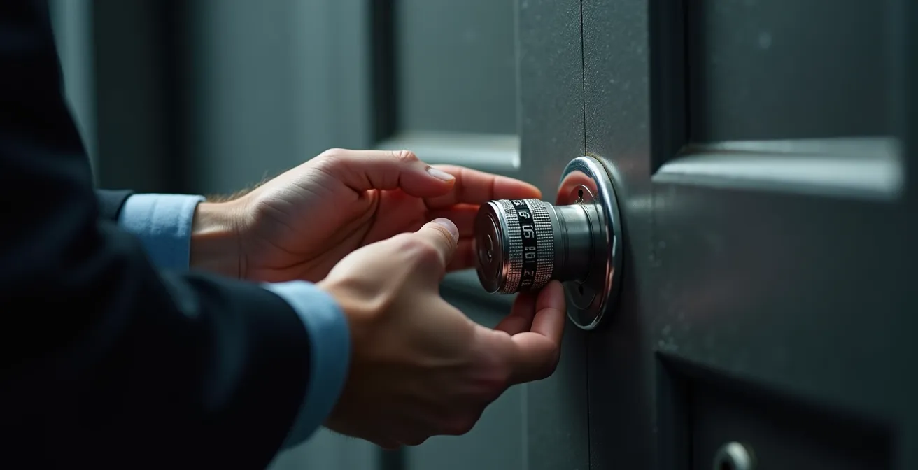 Vue rapprochée du mécanisme interne d'un cadenas haute sécurité